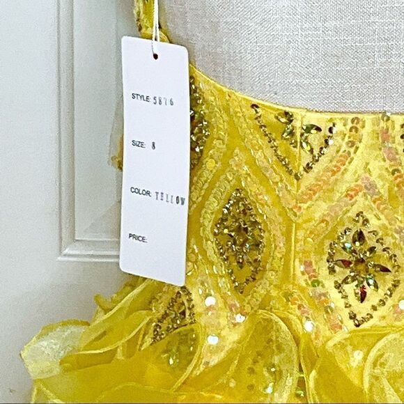 NWT CINDERELLA Size 8 Yellow Rhinestone Tulle Prom/Formal Dress - Picture 12 of 14